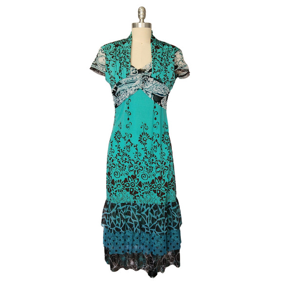 Anac Designed by Kimi Vintage Y2K Mesh Midi Dress Size M Blue Floral Polka Dot - Picture 2 of 9